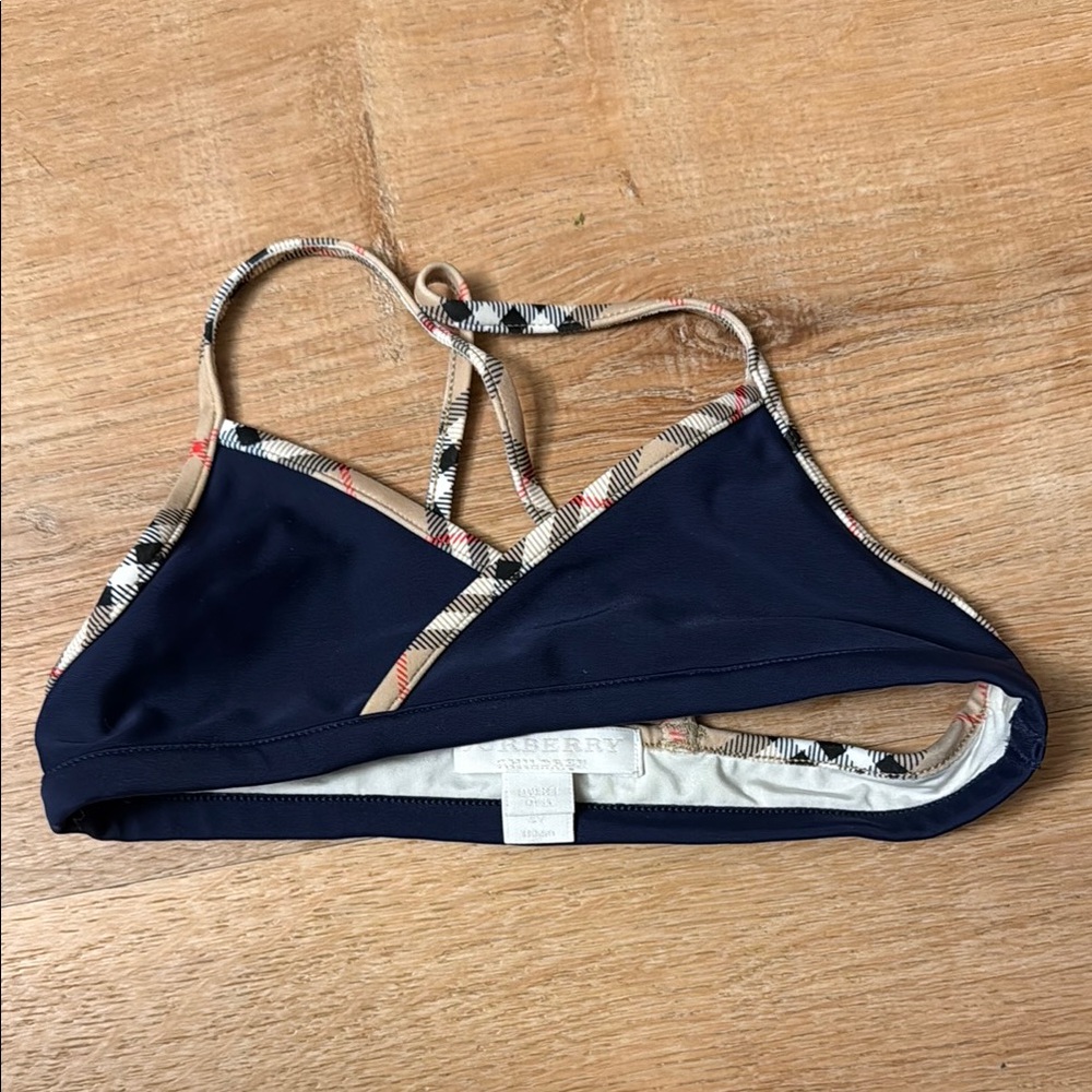 Burberry Navy and Beige Kids Bikini Top